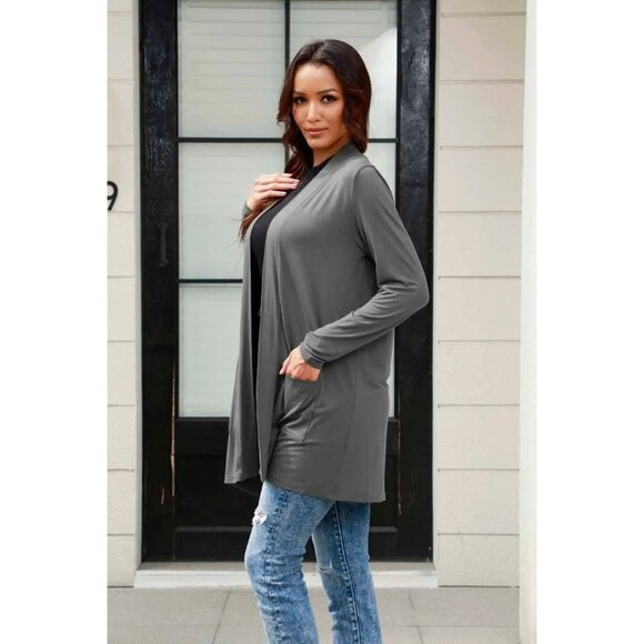 Basic Bae Full Size Open Front Long Sleeve Cardigan with Pockets - Picture 3 of 3